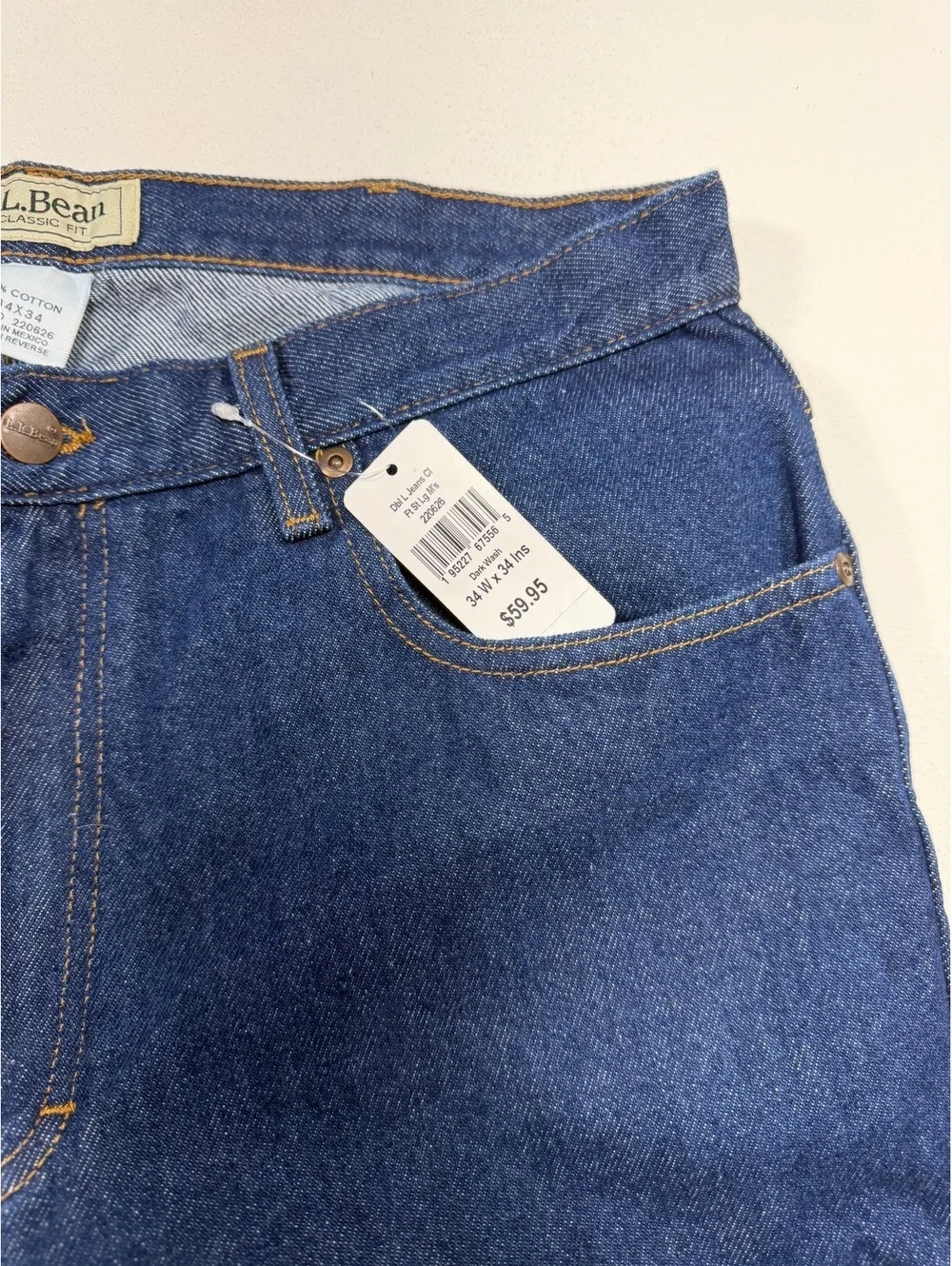 LL Bean Classic Fit Jeans Men’s 34x34 Dark Wash Straight Leg NWT
